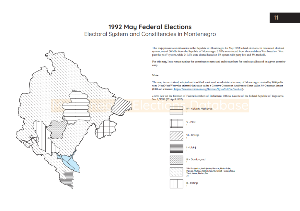 Electoral Map of Montenegro for 1992 Federal Elections held in May.